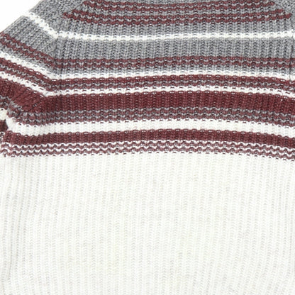 Marks and Spencer Mens Beige Round Neck Striped Acrylic Pullover Jumper Size S Long Sleeve
