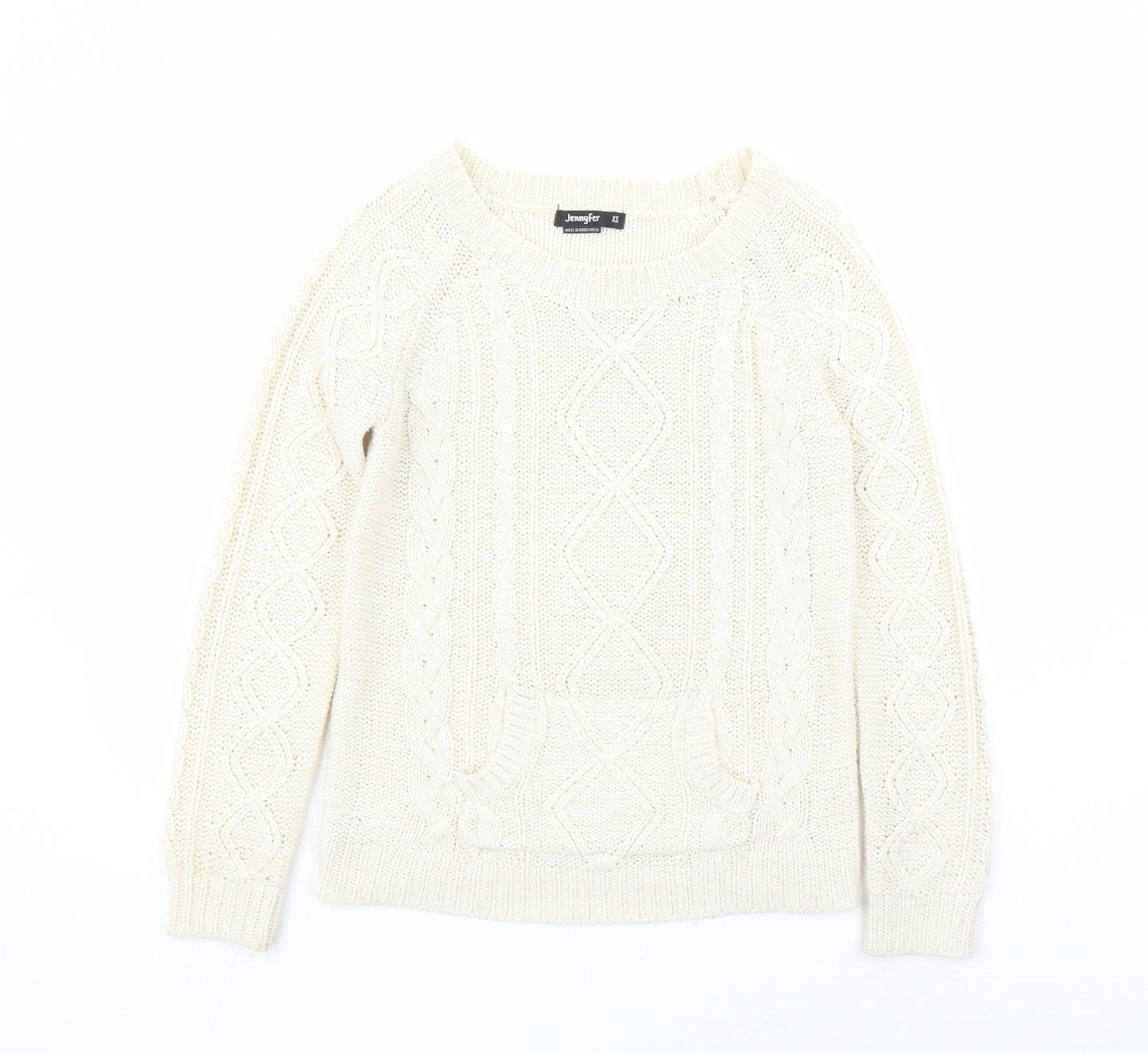 Jennyfer Womens Ivory Round Neck Acrylic Pullover Jumper Size XS