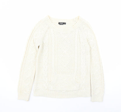 Jennyfer Womens Ivory Round Neck Acrylic Pullover Jumper Size XS