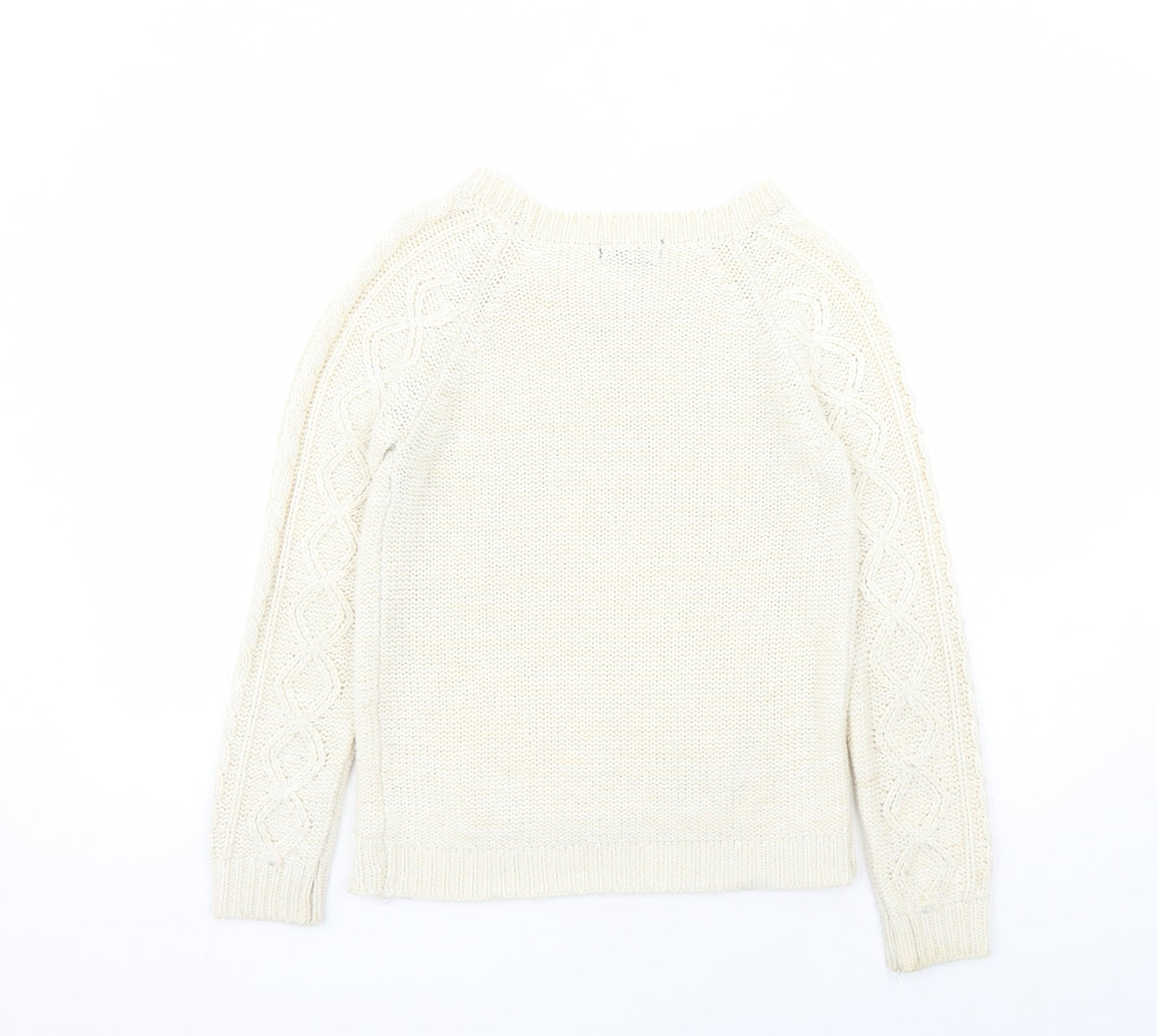 Jennyfer Womens Ivory Round Neck Acrylic Pullover Jumper Size XS