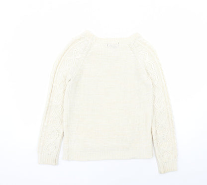 Jennyfer Womens Ivory Round Neck Acrylic Pullover Jumper Size XS