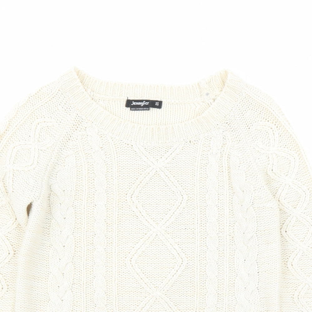 Jennyfer Womens Ivory Round Neck Acrylic Pullover Jumper Size XS