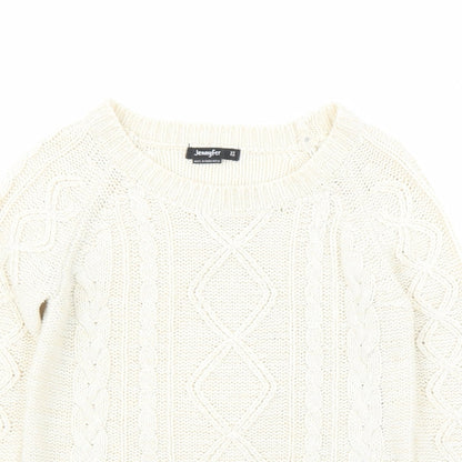 Jennyfer Womens Ivory Round Neck Acrylic Pullover Jumper Size XS