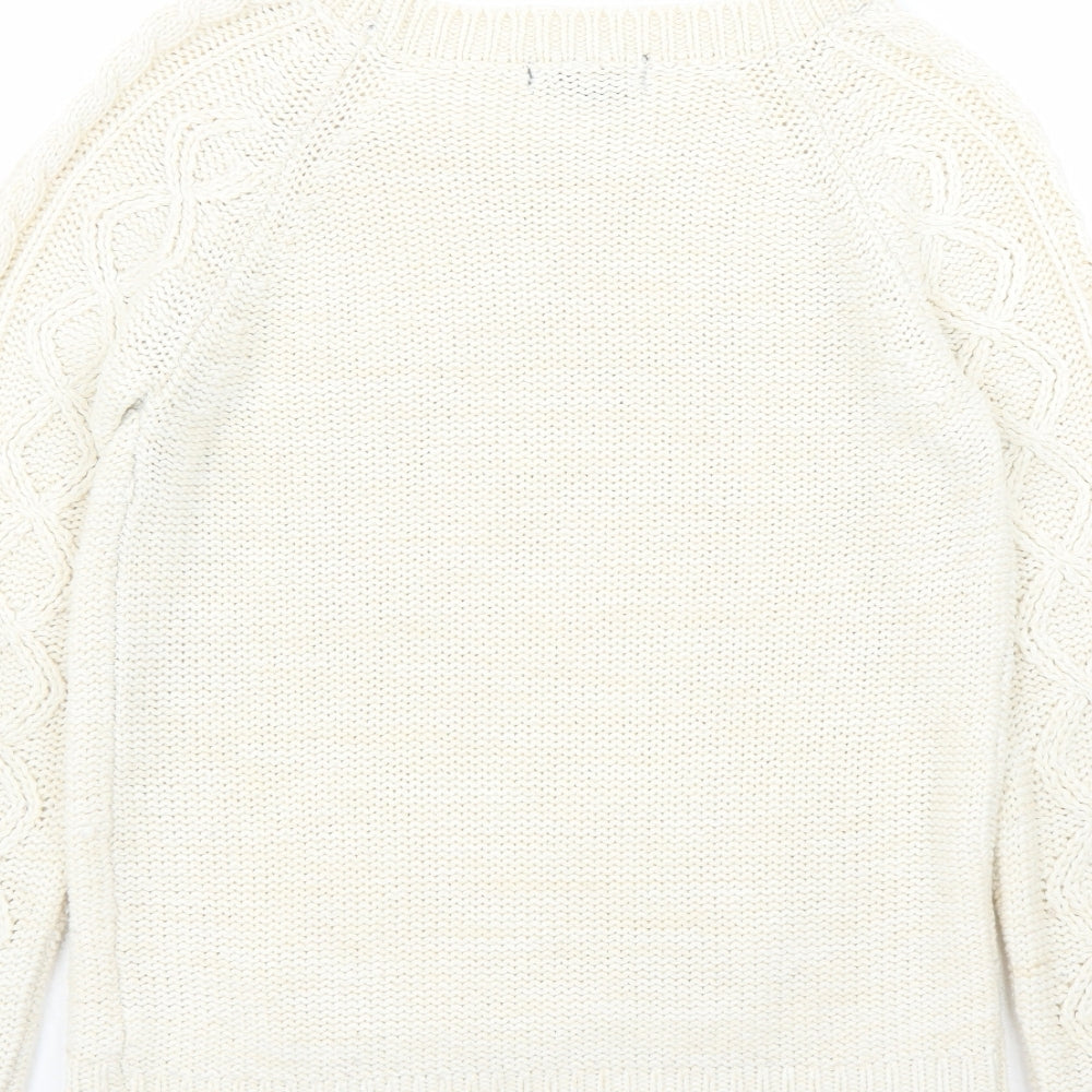 Jennyfer Womens Ivory Round Neck Acrylic Pullover Jumper Size XS