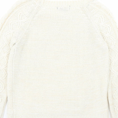 Jennyfer Womens Ivory Round Neck Acrylic Pullover Jumper Size XS