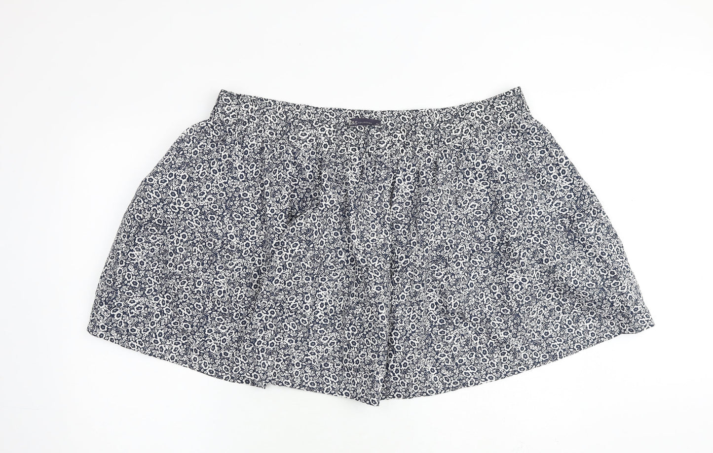 Marks and Spencer Womens Blue Floral Cotton A-Line Skirt Size 22