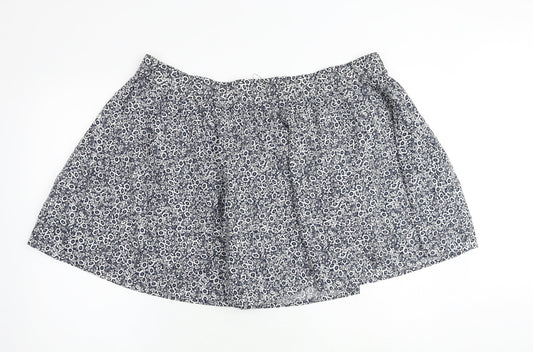 Marks and Spencer Womens Blue Floral Cotton A-Line Skirt Size 22