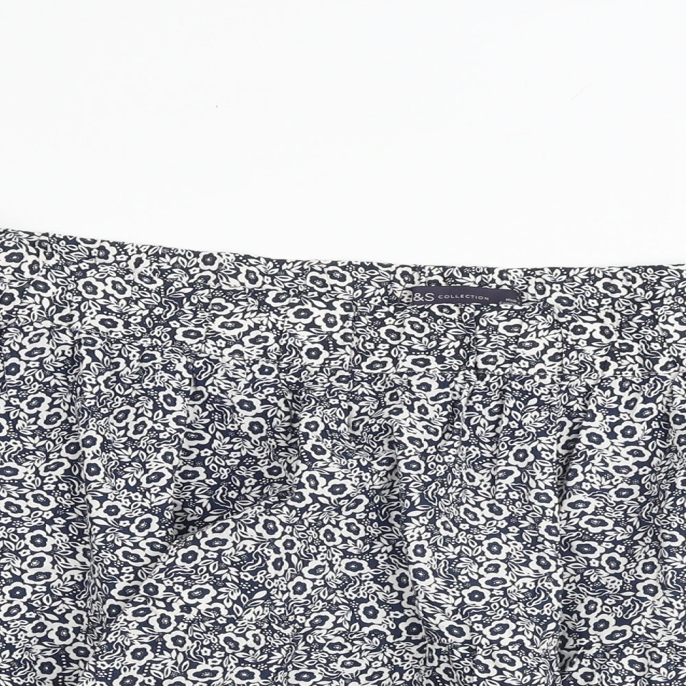 Marks and Spencer Womens Blue Floral Cotton A-Line Skirt Size 22