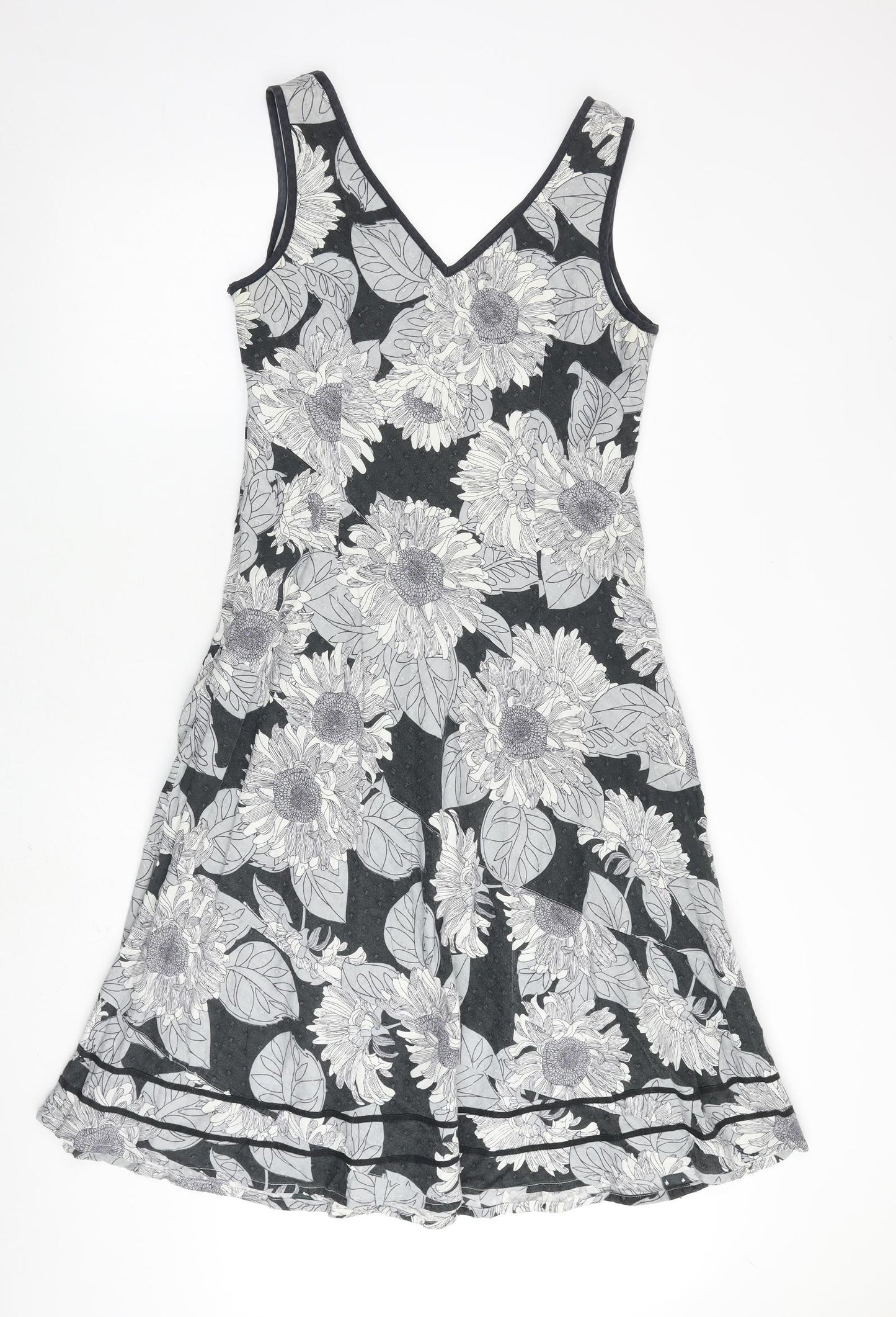Per Una Womens Grey Floral 100% Cotton A-Line Size 14 V-Neck Zip