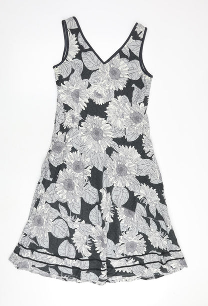 Per Una Womens Grey Floral 100% Cotton A-Line Size 14 V-Neck Zip