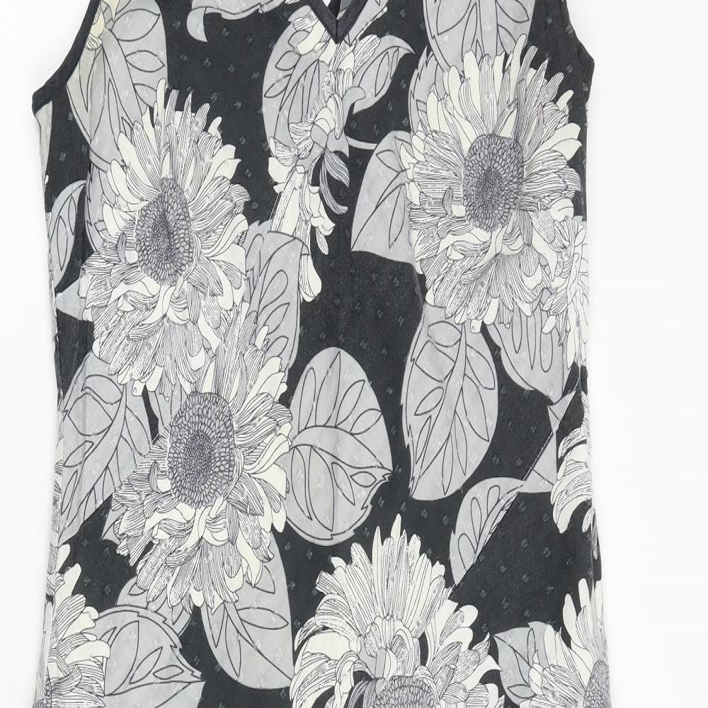 Per Una Womens Grey Floral 100% Cotton A-Line Size 14 V-Neck Zip
