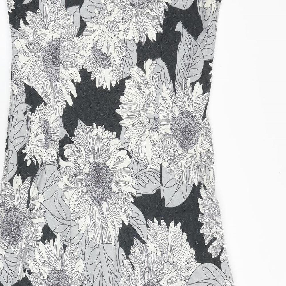 Per Una Womens Grey Floral 100% Cotton A-Line Size 14 V-Neck Zip