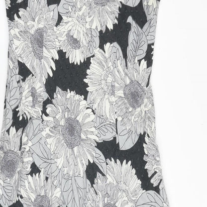 Per Una Womens Grey Floral 100% Cotton A-Line Size 14 V-Neck Zip