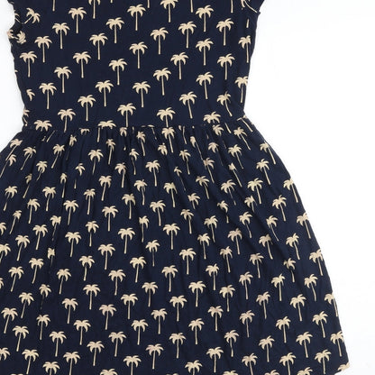 Zara Womens Blue Geometric Viscose A-Line Size S Round Neck Pullover