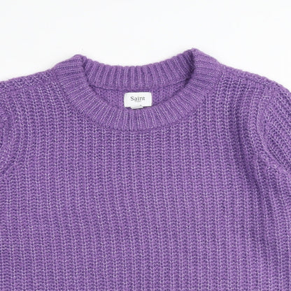 St. Tropez Womens Purple Round Neck Acrylic Pullover Jumper Size XL
