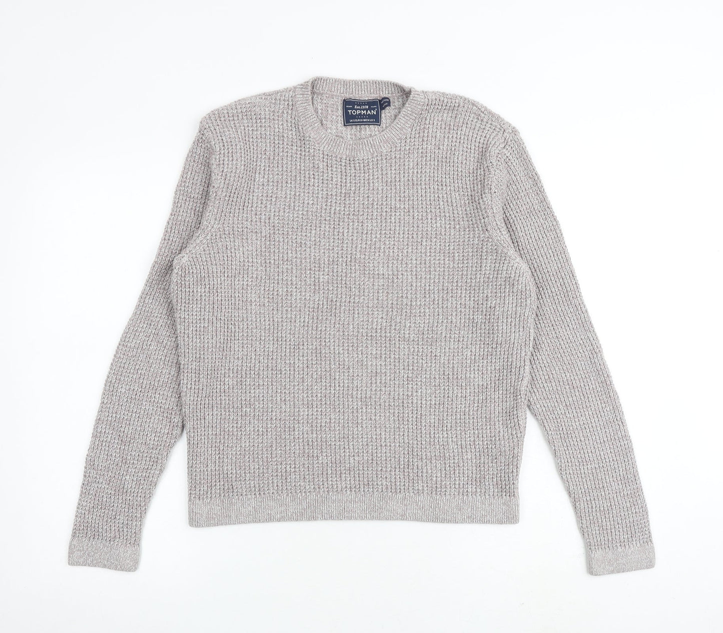 Topman Mens Grey Round Neck Cotton Pullover Jumper Size S Long Sleeve