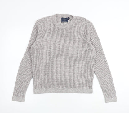 Topman Mens Grey Round Neck Cotton Pullover Jumper Size S Long Sleeve
