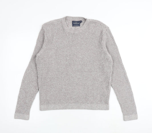 Topman Mens Grey Round Neck Cotton Pullover Jumper Size S Long Sleeve