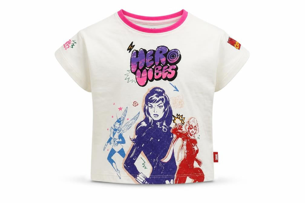 Front view of Marks & Spencer girls’ white cotton basic t-shirt, size 2-3, years round neck pullover