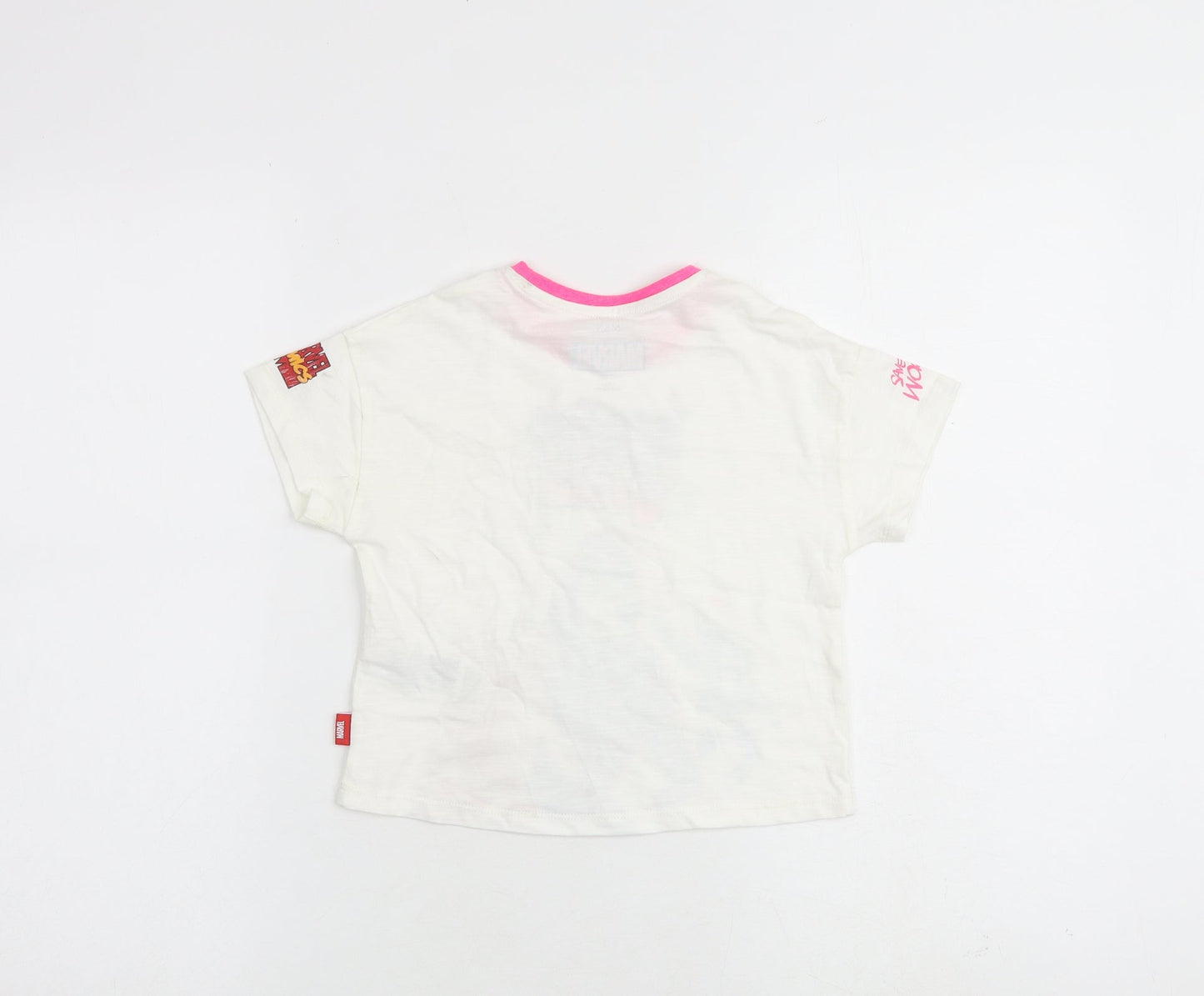 Marks and Spencer Girls White Cotton Basic T-Shirt Size 2-3 Years Round Neck Pullover
