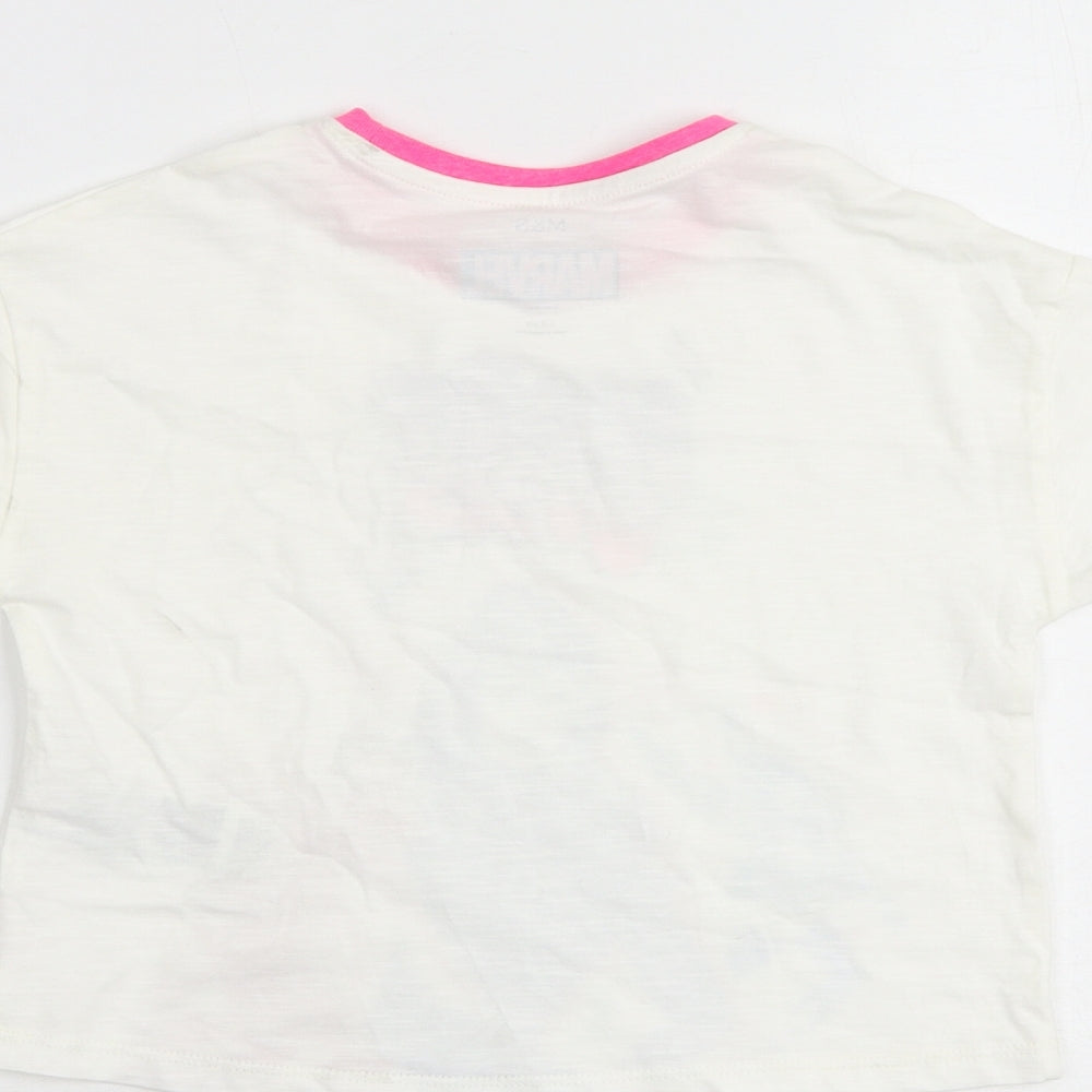 Marks and Spencer Girls White Cotton Basic T-Shirt Size 2-3 Years Round Neck Pullover