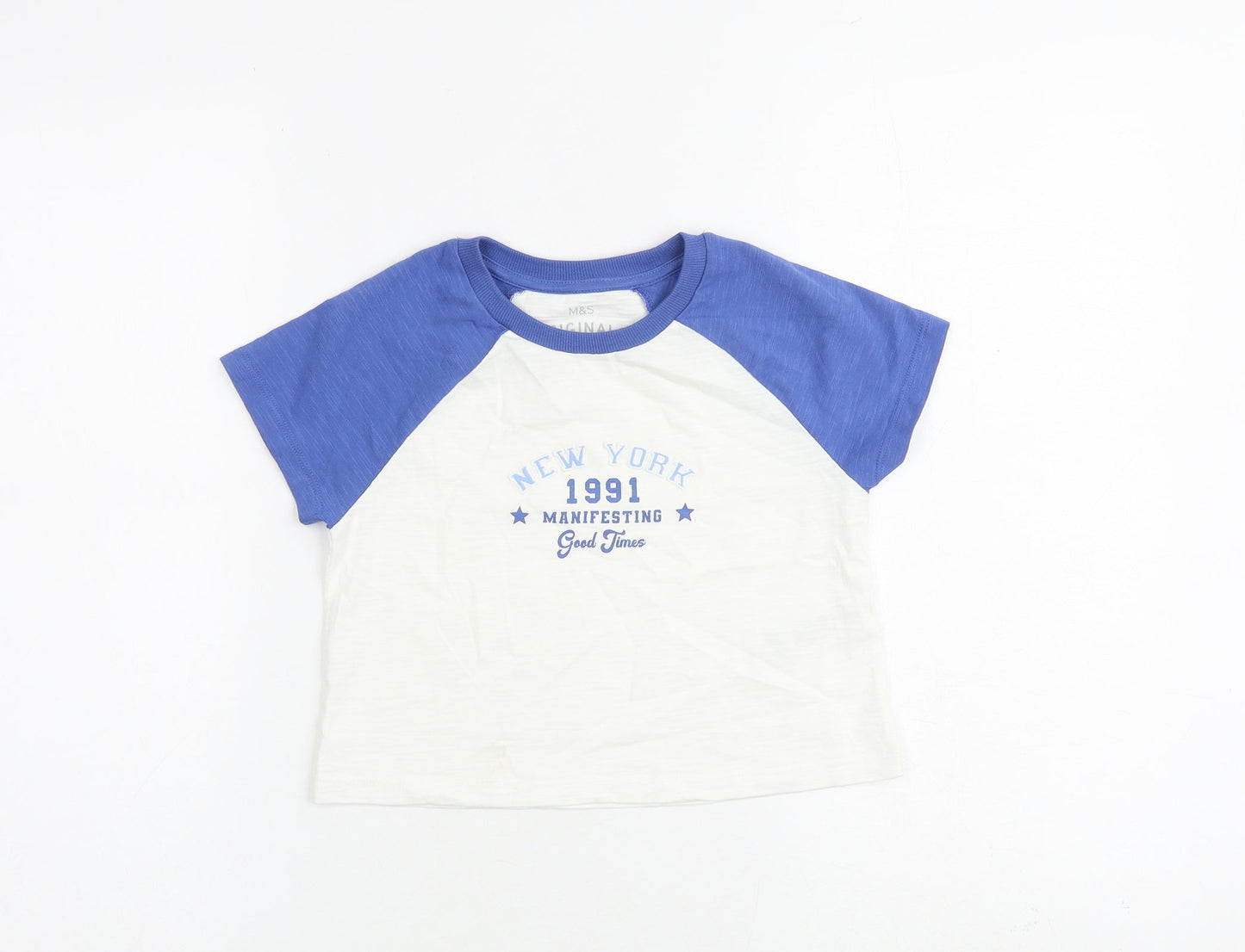 Marks and Spencer Girls White 100% Cotton Basic T-Shirt Size 6-7 Years Round Neck Pullover