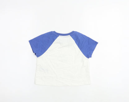 Marks and Spencer Girls White 100% Cotton Basic T-Shirt Size 6-7 Years Round Neck Pullover