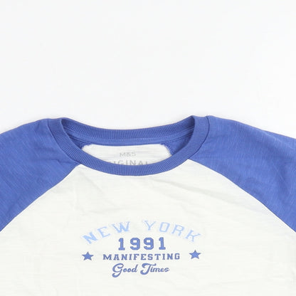 Marks and Spencer Girls White 100% Cotton Basic T-Shirt Size 6-7 Years Round Neck Pullover