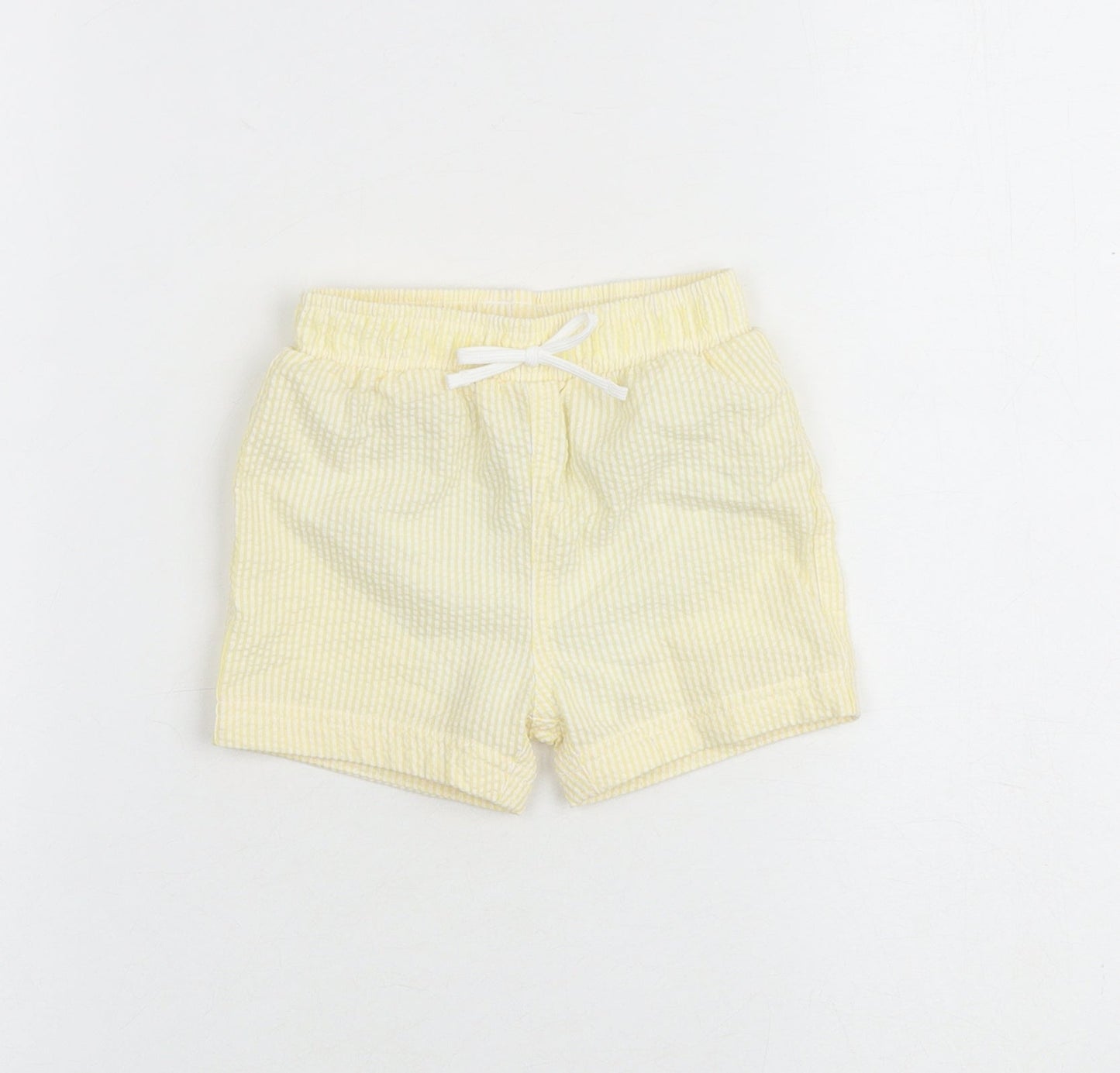 Marks and Spencer Baby Yellow Striped Cotton Cropped Trousers Size 6-9 Months Drawstring - Shorts