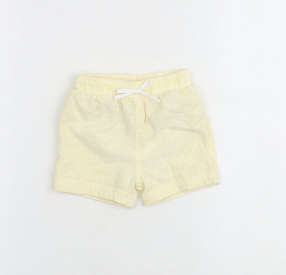 Marks and Spencer Baby Yellow Striped Cotton Cropped Trousers Size 6-9 Months Drawstring - Shorts
