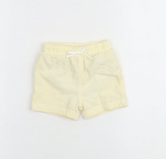 Marks and Spencer Baby Yellow Striped Cotton Cropped Trousers Size 6-9 Months Drawstring - Shorts
