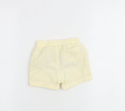 Marks and Spencer Baby Yellow Striped Cotton Cropped Trousers Size 6-9 Months Drawstring - Shorts