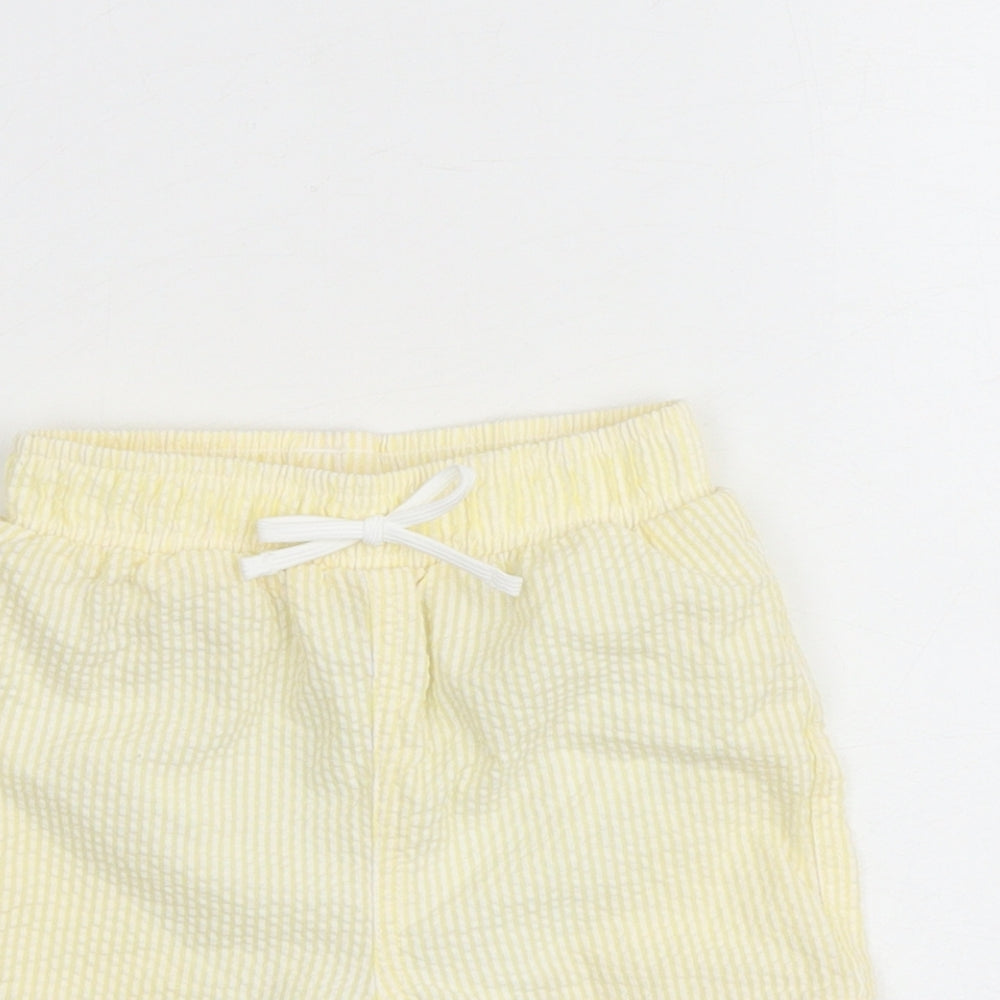 Marks and Spencer Baby Yellow Striped Cotton Cropped Trousers Size 6-9 Months Drawstring - Shorts