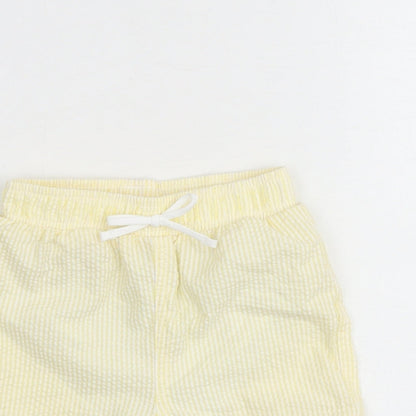 Marks and Spencer Baby Yellow Striped Cotton Cropped Trousers Size 6-9 Months Drawstring - Shorts