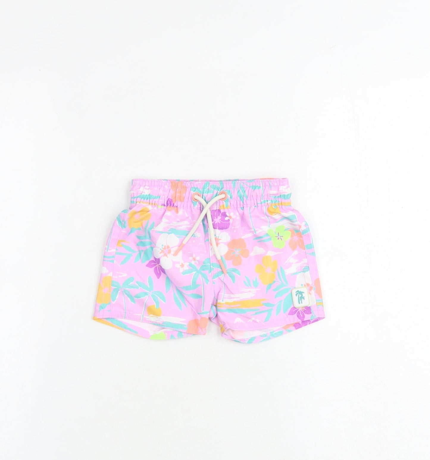 Marks and Spencer Baby Purple Floral Polyester Cropped Trousers Size 3-6 Months Drawstring - Shorts