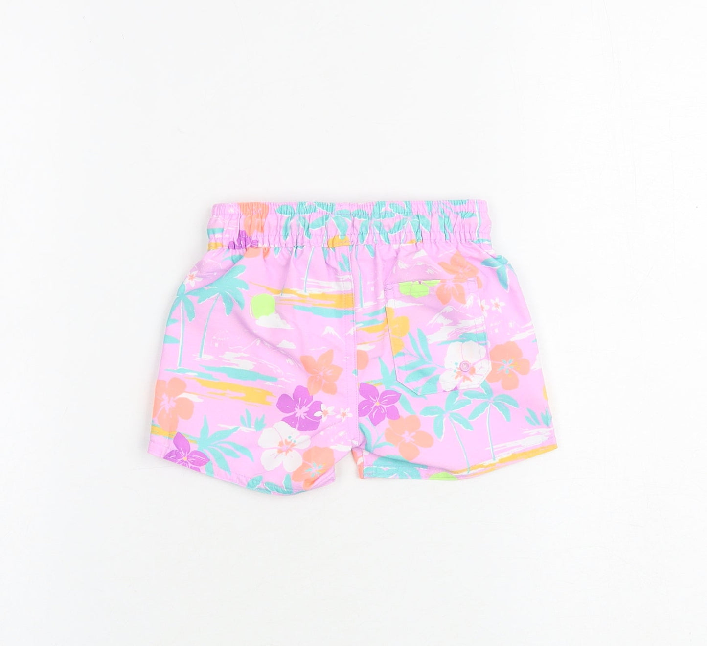 Marks and Spencer Baby Purple Floral Polyester Cropped Trousers Size 3-6 Months Drawstring - Shorts
