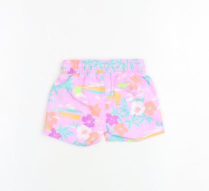 Marks and Spencer Baby Purple Floral Polyester Cropped Trousers Size 3-6 Months Drawstring - Shorts