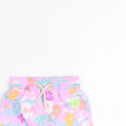 Marks and Spencer Baby Purple Floral Polyester Cropped Trousers Size 3-6 Months Drawstring - Shorts