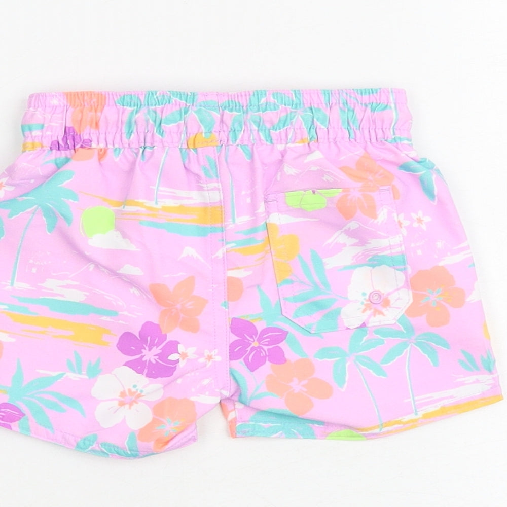 Marks and Spencer Baby Purple Floral Polyester Cropped Trousers Size 3-6 Months Drawstring - Shorts