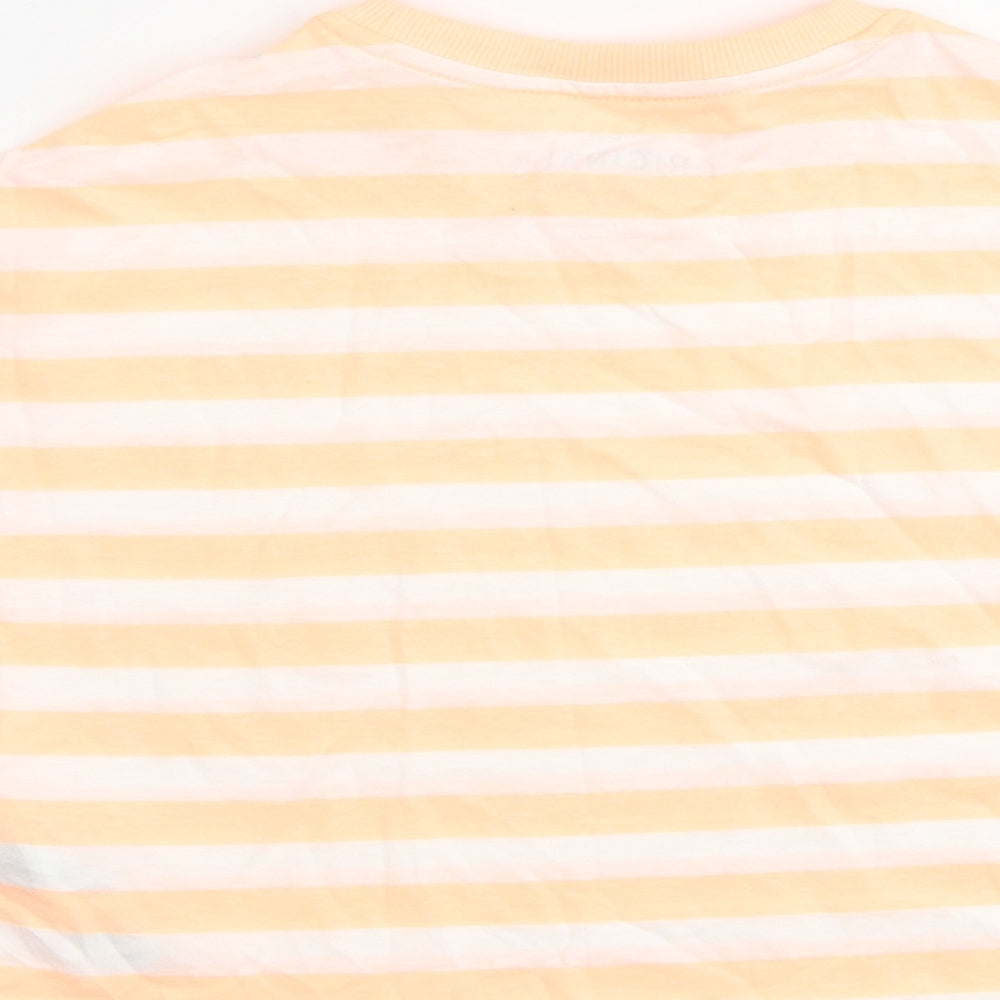 Marks and Spencer Girls Orange Striped Cotton Basic T-Shirt Size 7-8 Years Round Neck Pullover