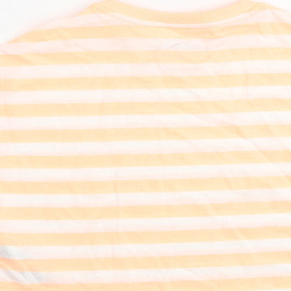 Marks and Spencer Girls Orange Striped Cotton Basic T-Shirt Size 7-8 Years Round Neck Pullover