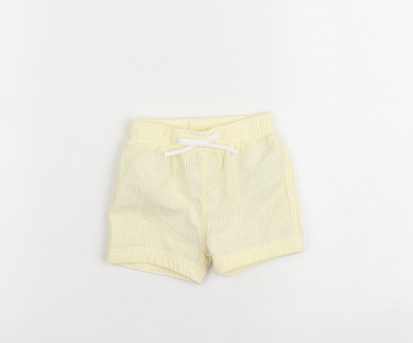 Marks and Spencer Baby Yellow Striped Cotton Cropped Trousers Size 3-6 Months Drawstring