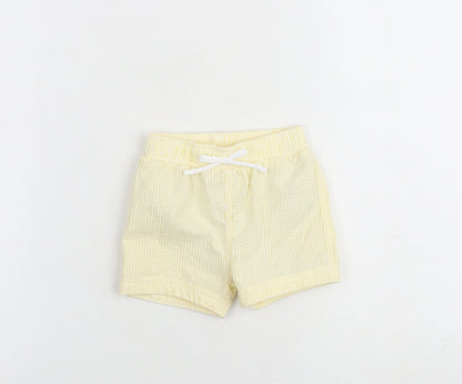 Marks and Spencer Baby Yellow Striped Cotton Cropped Trousers Size 3-6 Months Drawstring