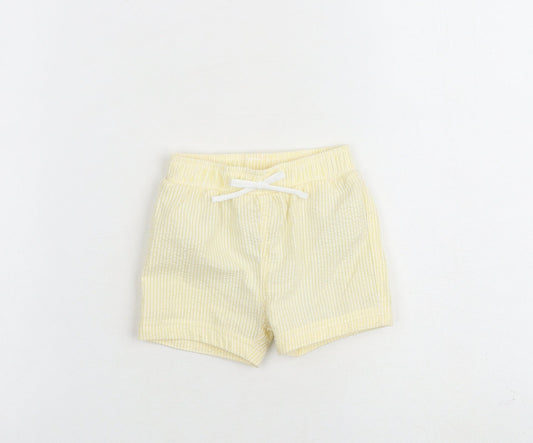 Marks and Spencer Baby Yellow Striped Cotton Cropped Trousers Size 3-6 Months Drawstring