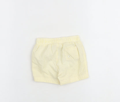 Marks and Spencer Baby Yellow Striped Cotton Cropped Trousers Size 3-6 Months Drawstring