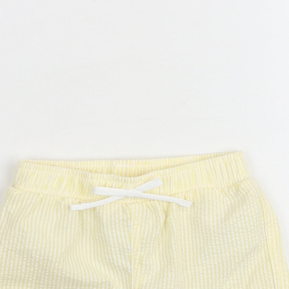 Marks and Spencer Baby Yellow Striped Cotton Cropped Trousers Size 3-6 Months Drawstring
