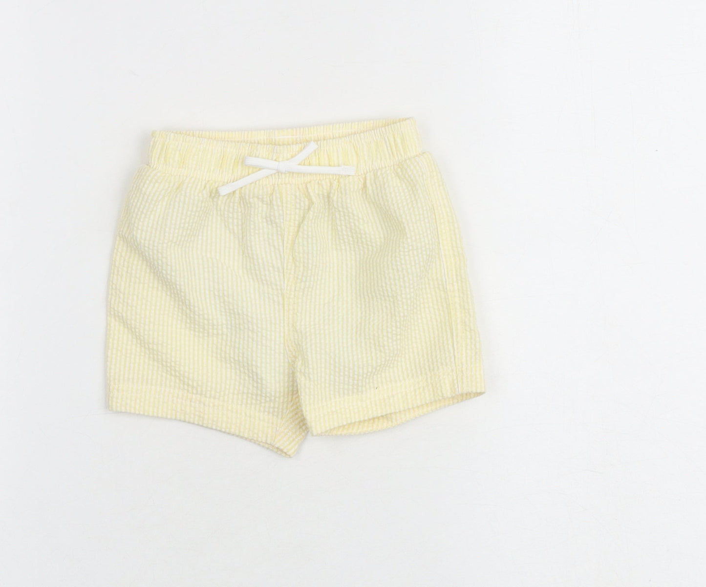 Marks and Spencer Baby Yellow Striped Cotton Cropped Trousers Size 6-9 Months Drawstring