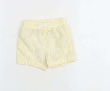 Marks and Spencer Baby Yellow Striped Cotton Cropped Trousers Size 6-9 Months Drawstring