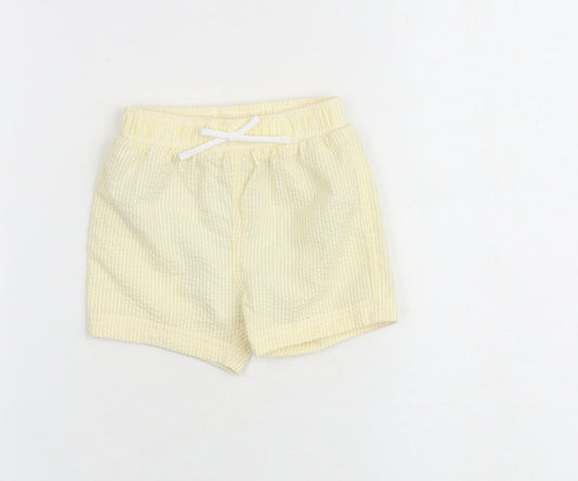 Marks and Spencer Baby Yellow Striped Cotton Cropped Trousers Size 6-9 Months Drawstring