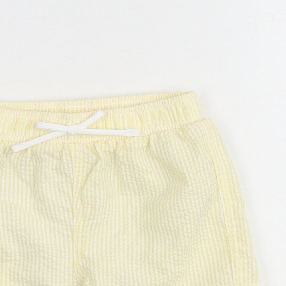 Marks and Spencer Baby Yellow Striped Cotton Cropped Trousers Size 6-9 Months Drawstring